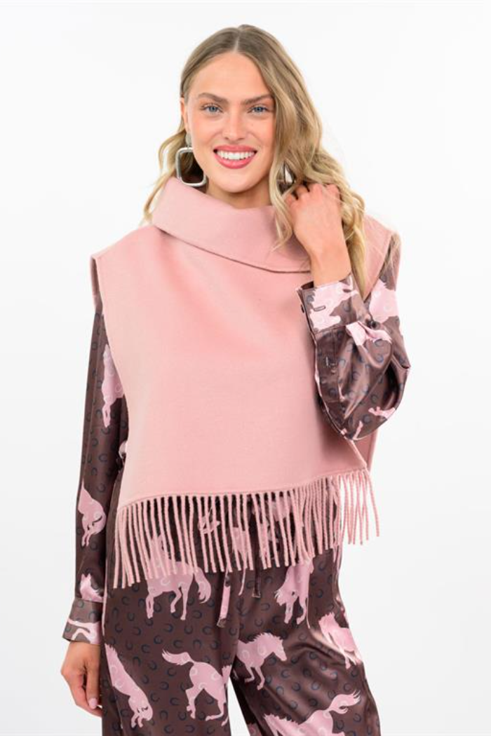 Fringe Poncho with Collar