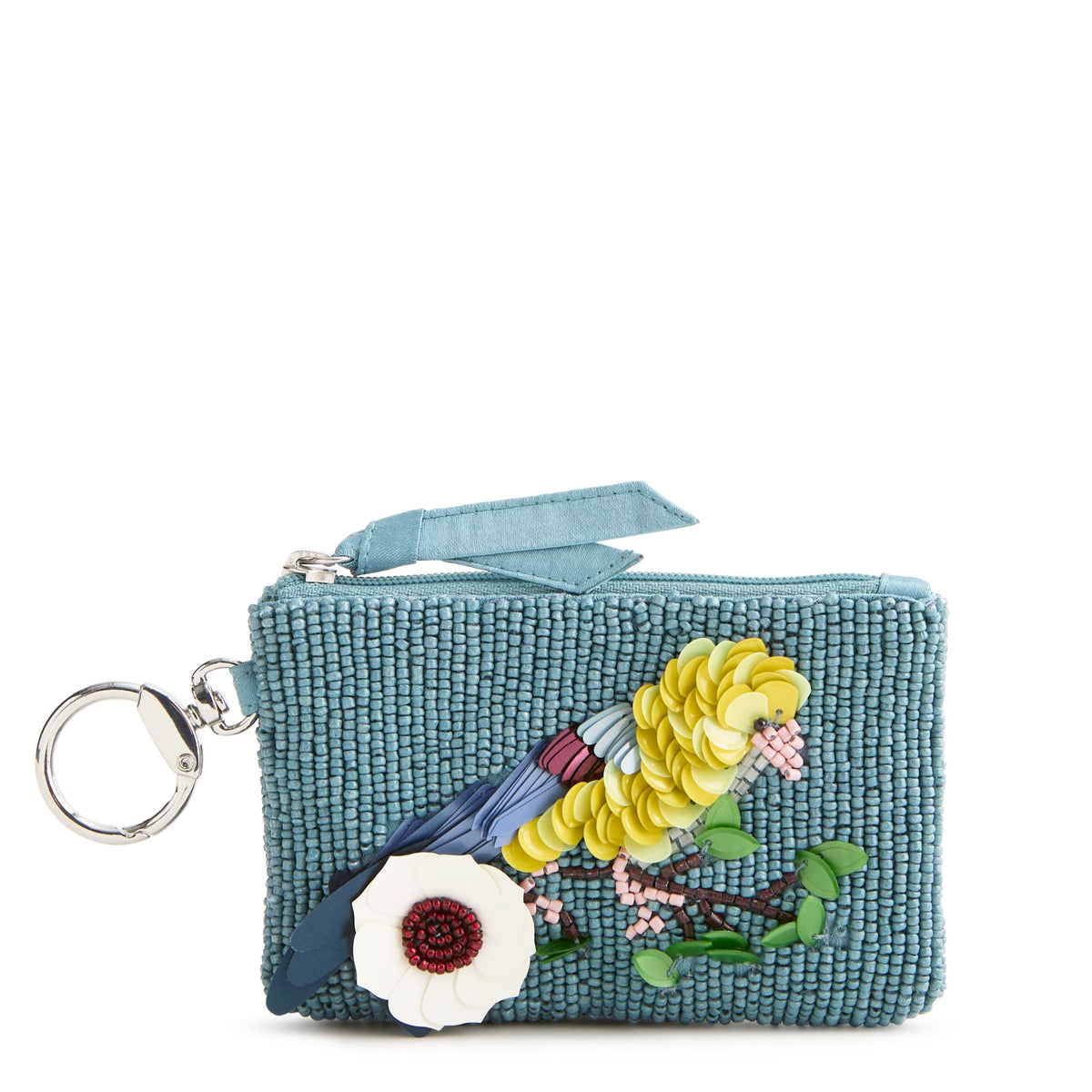 Beaded Zip Pouch Prairie Blooms Bluestone
