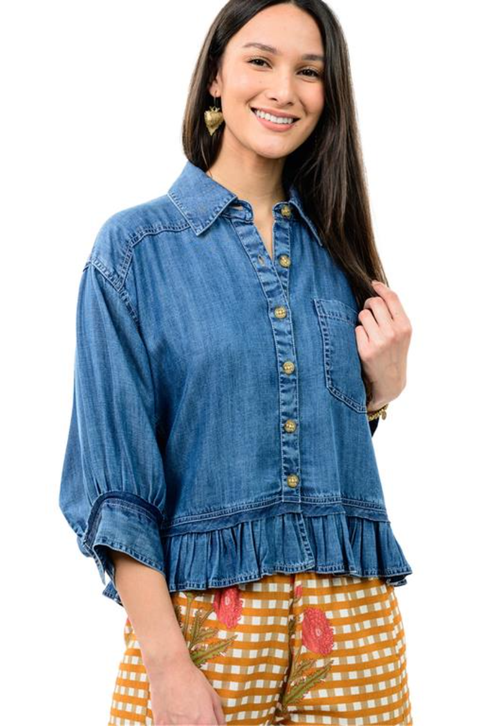 Denim Jacket with Ruffle Peplum