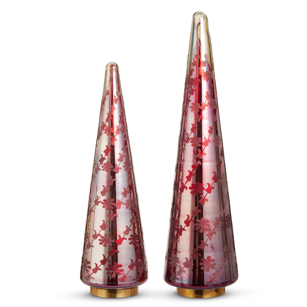 17.25" Red Floral Etched Trees