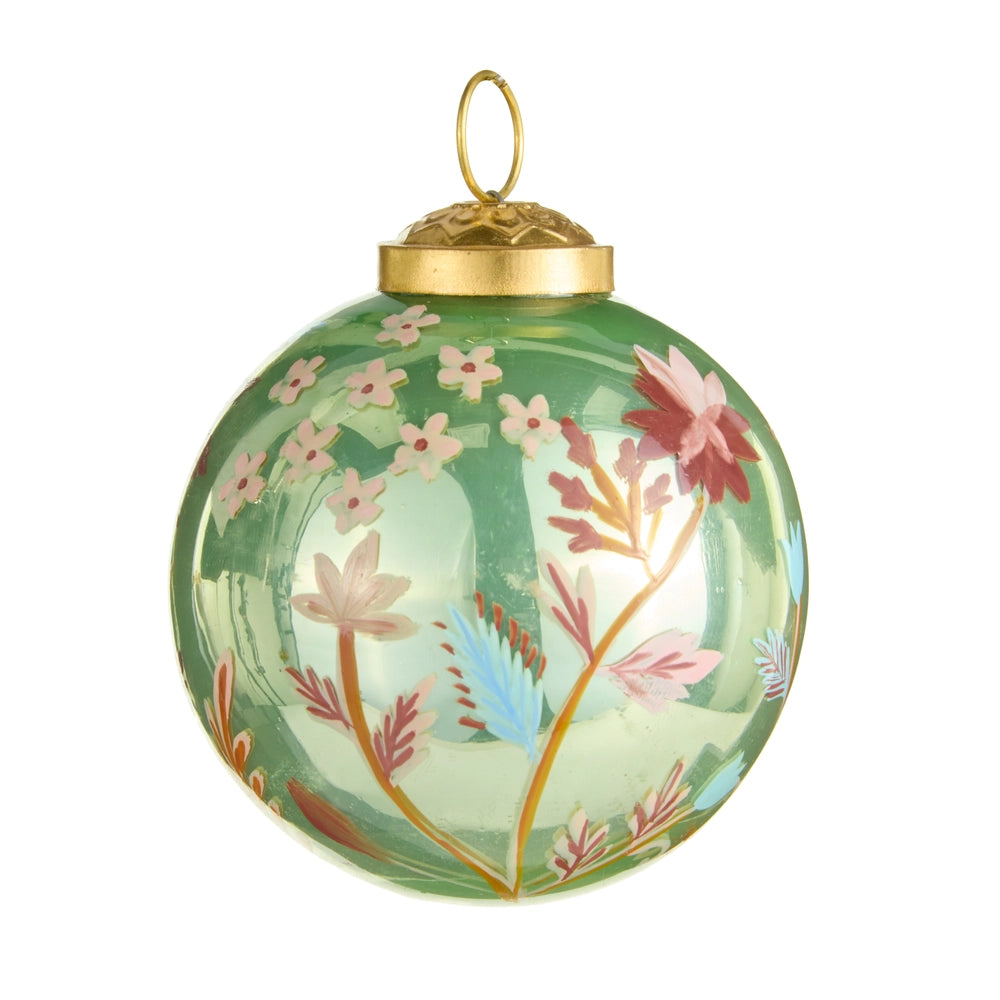 3" Green Floral Ball Ornament