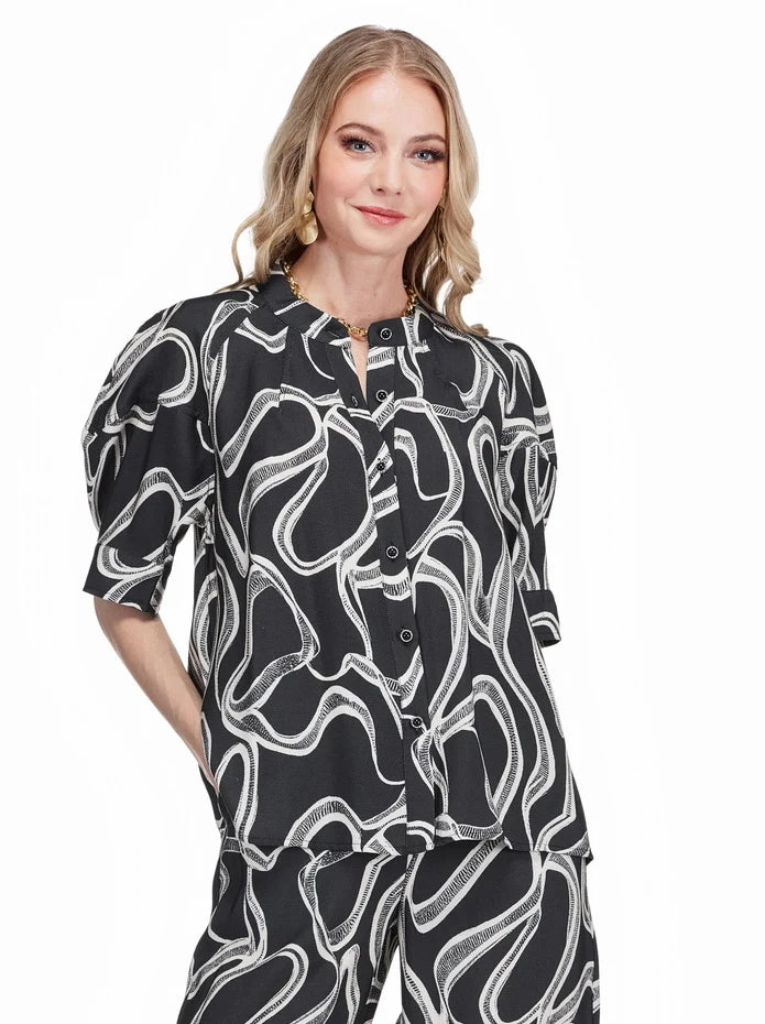 Black Pathways Lantern Sleeve Shirt
