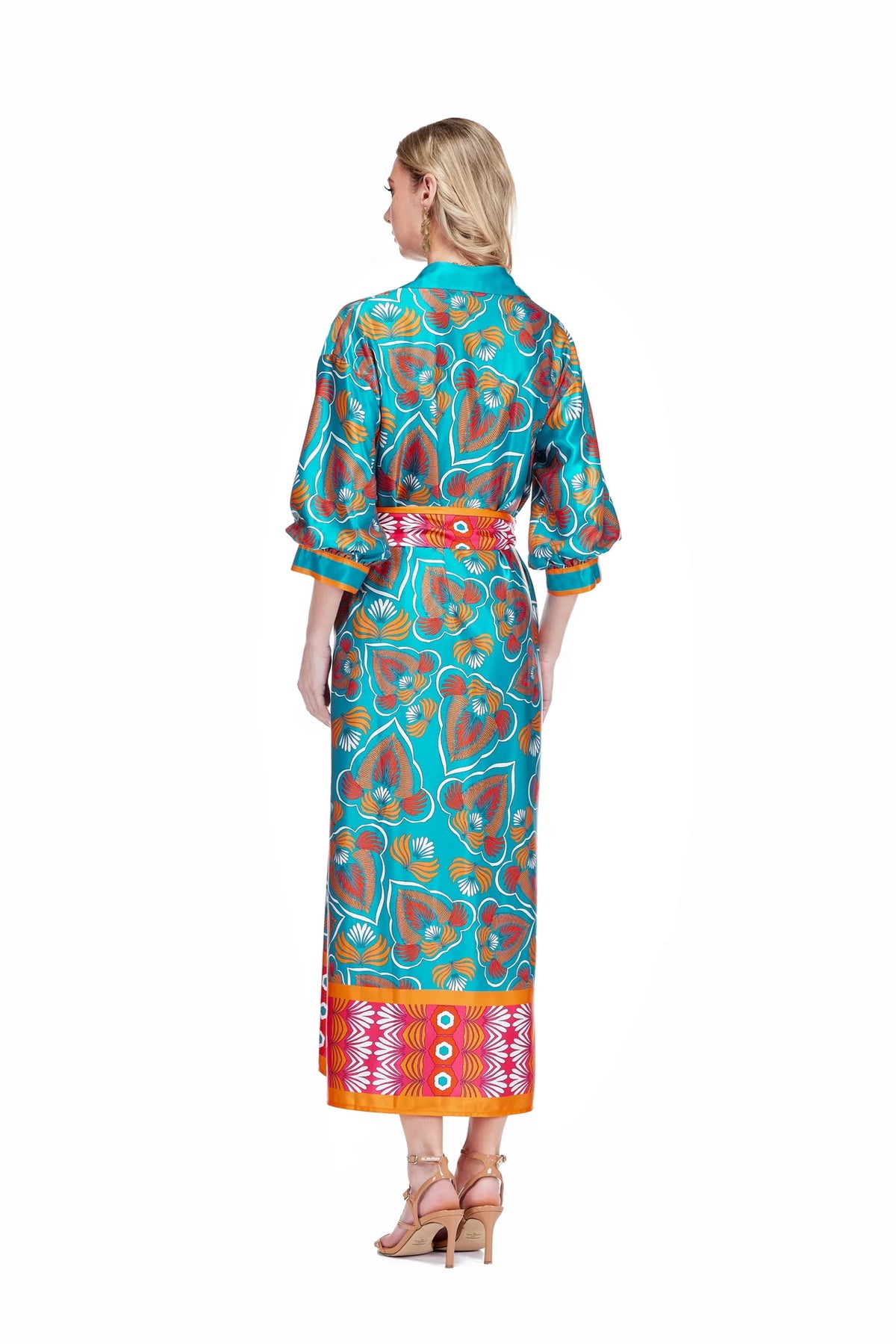 Tangerine Tide Midi Shirt Dress