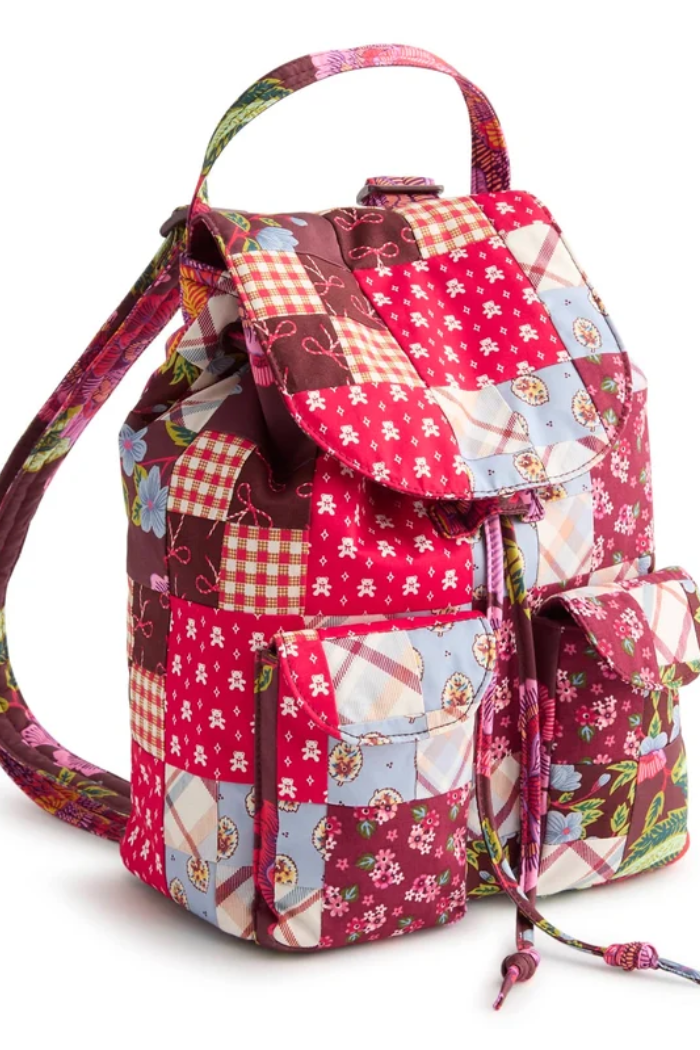 Delux Drawstring Backpack Festive Check Patchwork