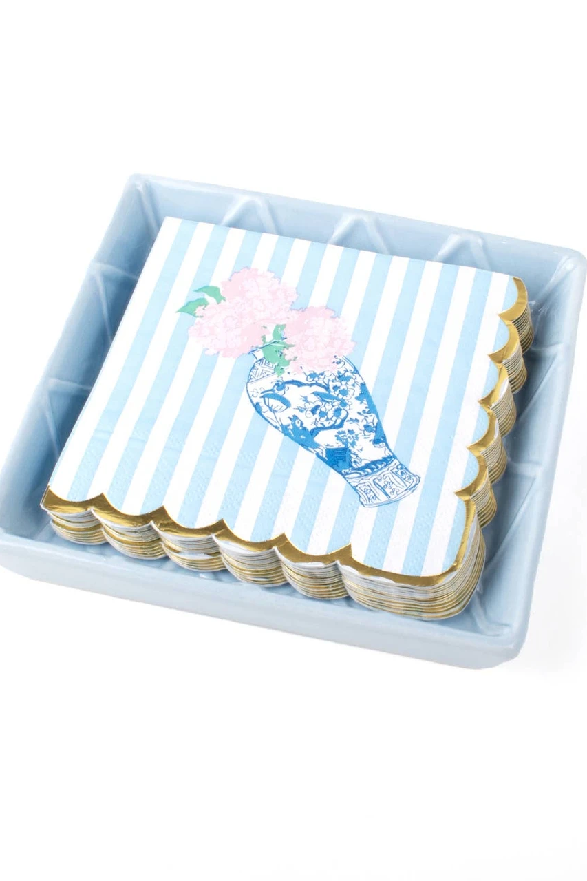 Blue Textured Beverage Napkin Tray