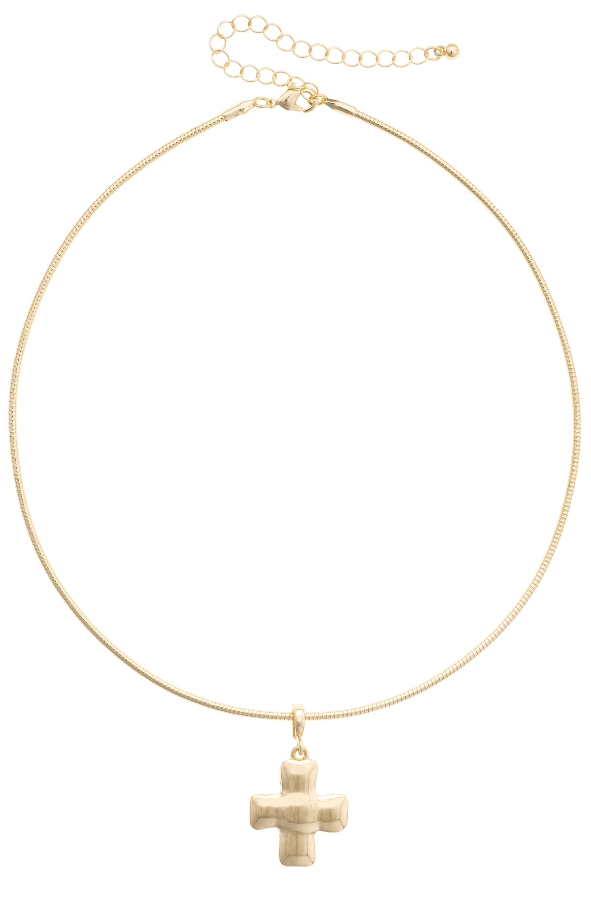 Square Cross Skinny Collar Necklace in Shiny Gold