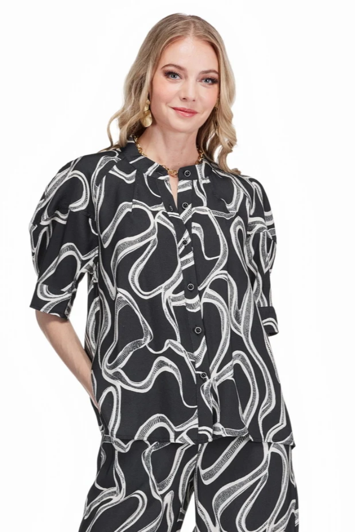 Black Pathways Lantern Sleeve Shirt