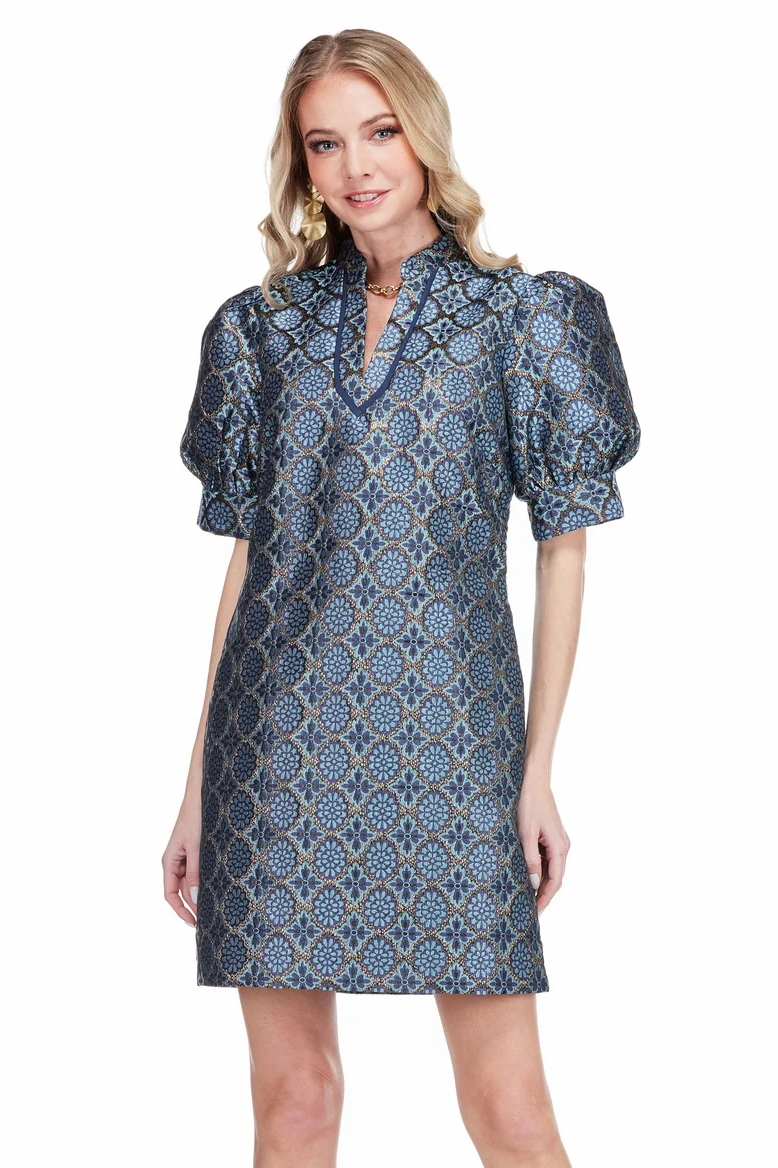 Gilded Trellis Collar trimmed V-neck dress