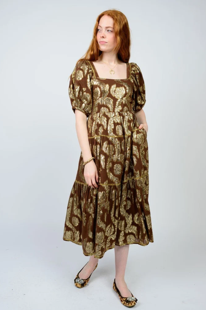 Metallic Rose Midi Dress