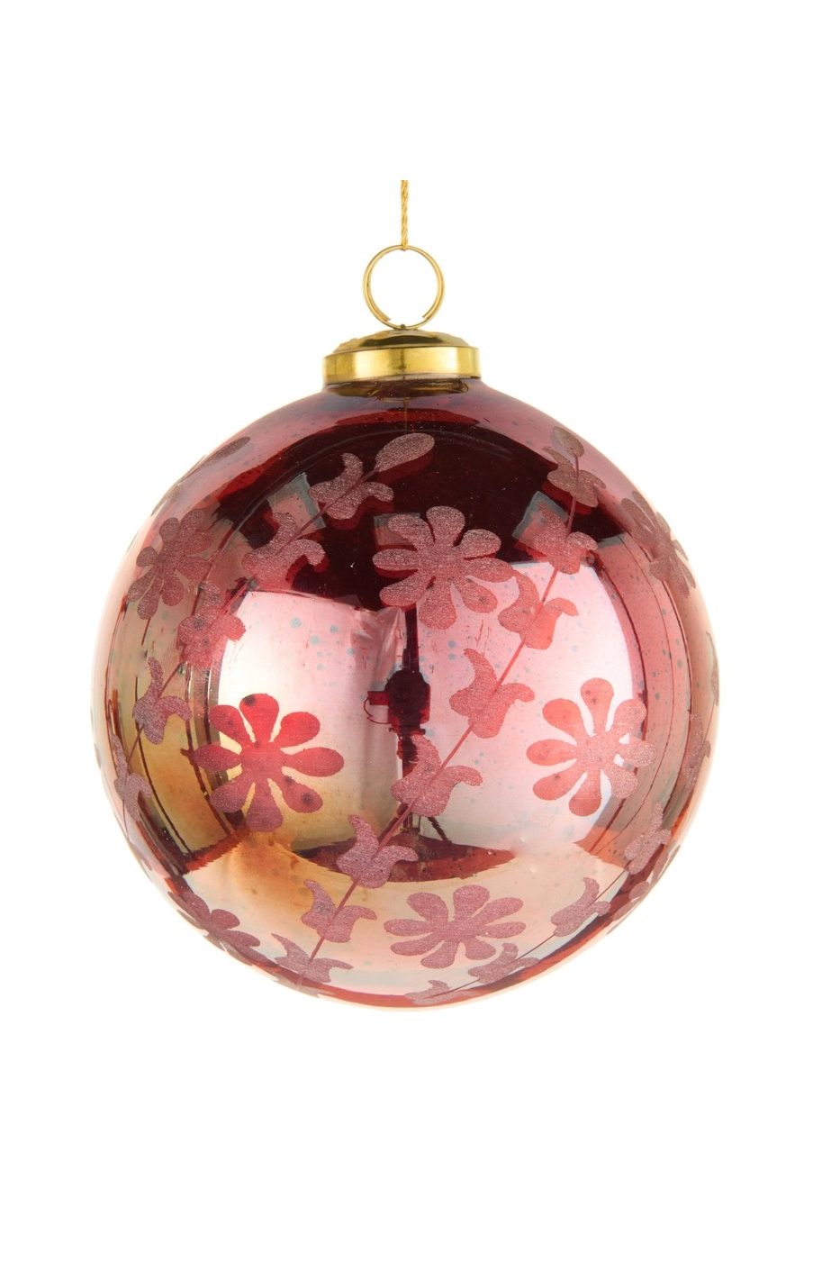 5-inch Red Floral Etched Ball Ornament