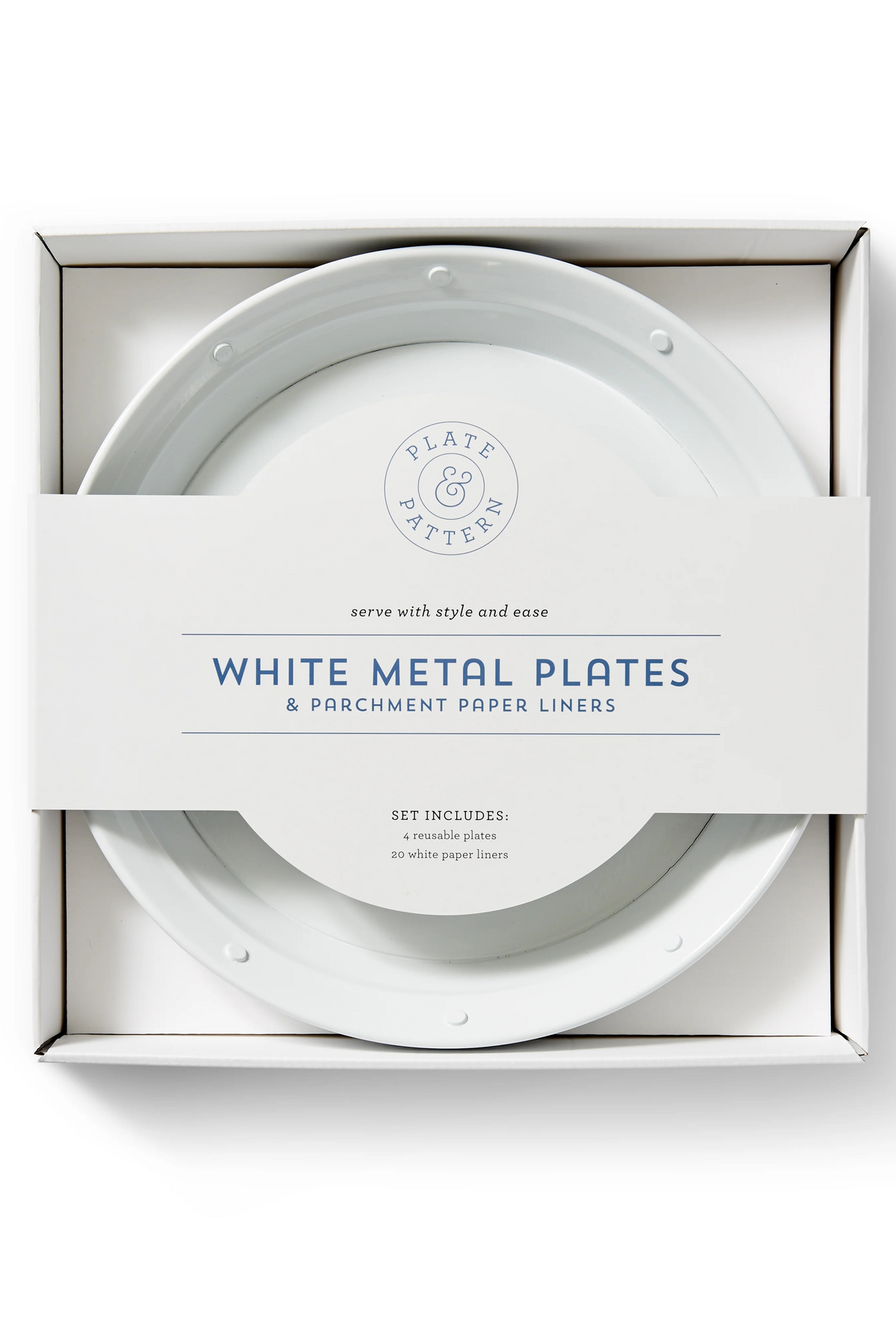 Boxed set of 4 plates including white liners