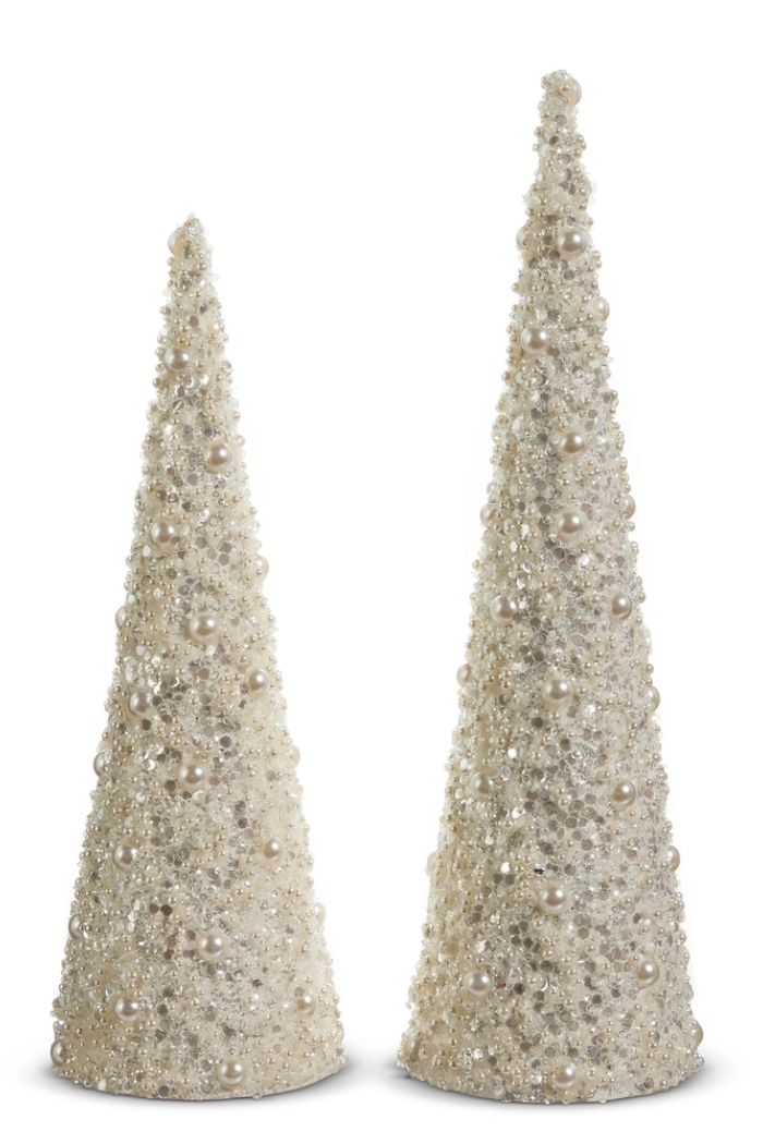 17" Pearl Embellished Cone Trees (2)