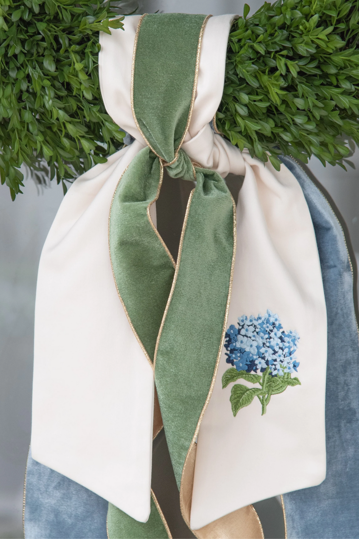 Hydrangea Wreath Sash Blue