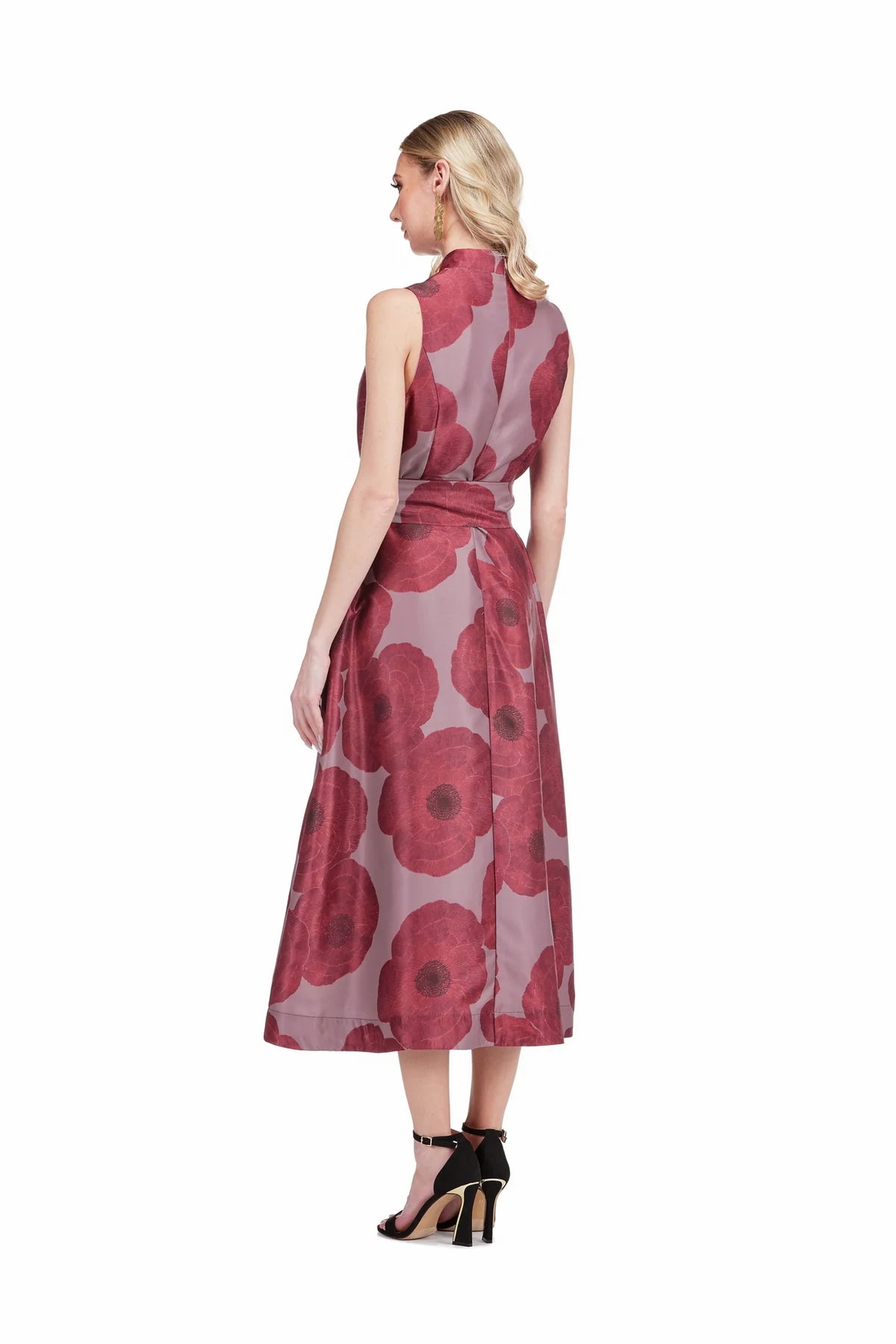 Crimson Poppy Stand Collar Fit & Flare Dress