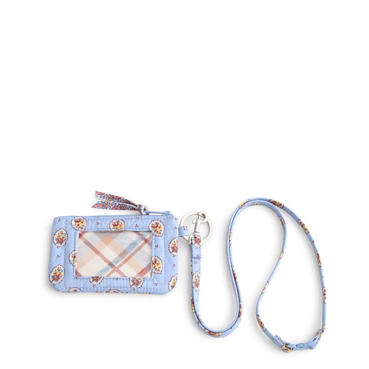 Zip ID Pouch with Breakaway Lanyard Blue Leaf