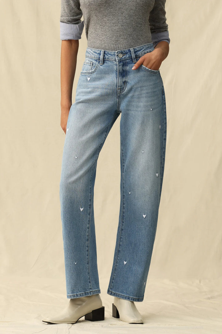 Flora Mid Rise Barrel Jeans
