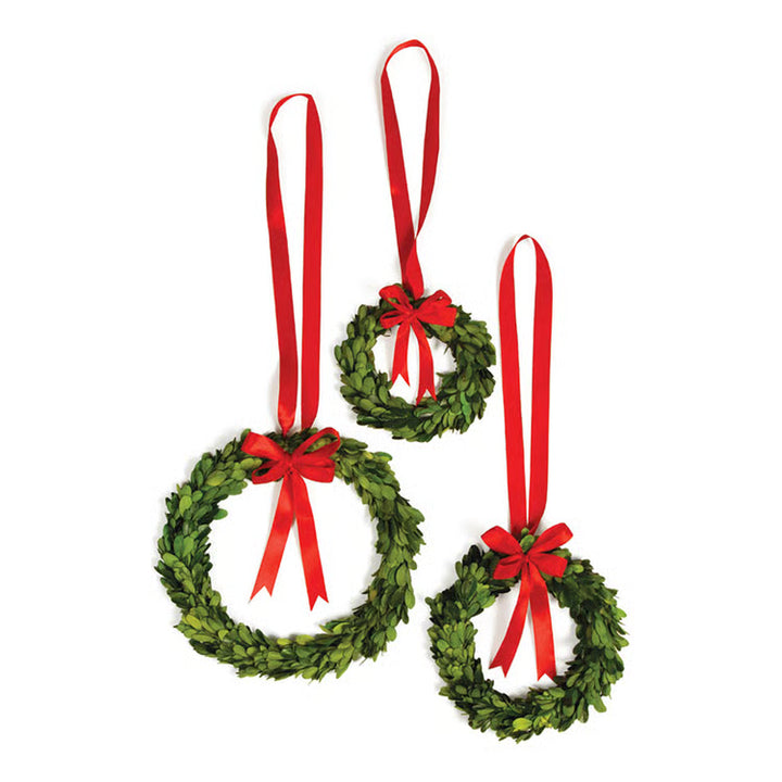 Boxwood Wreaths with Red Ribbons