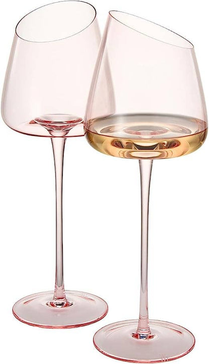 Pink Slanted Wine Glass Set of 2