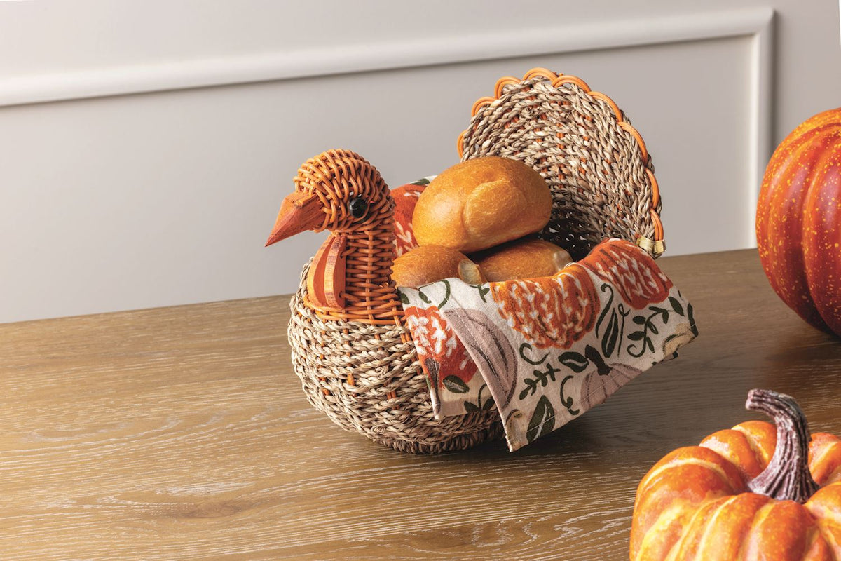 Woven Turkey Bread Basket set