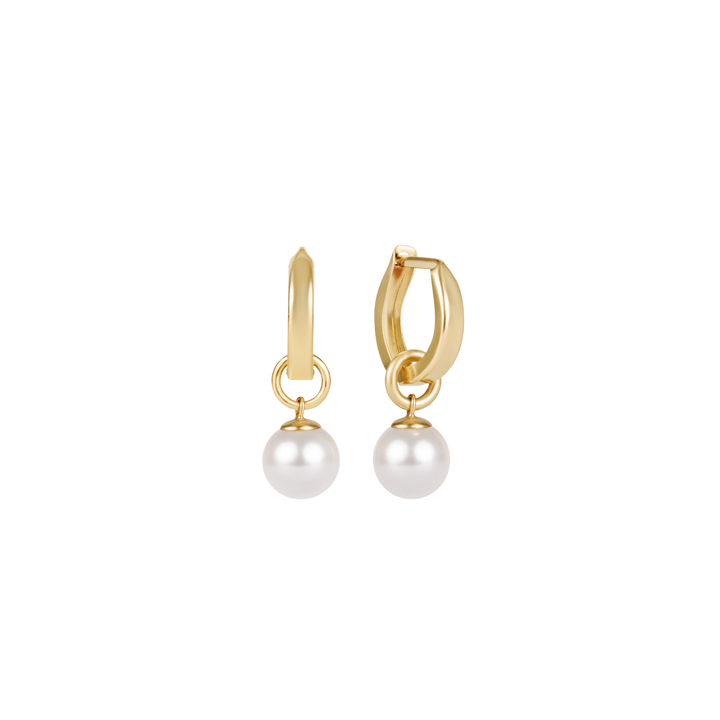 Huggie Gold 0.5" Hoop with 8mm Pearl Charm