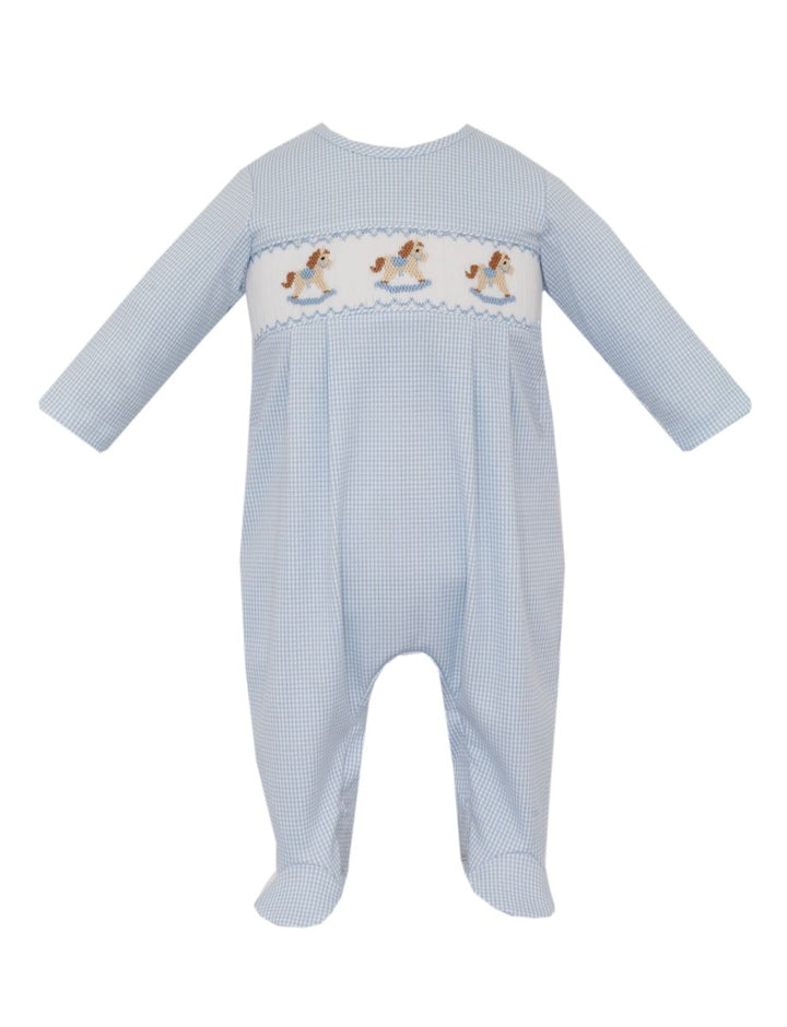Blue Check Long Footie - Rocking Horse