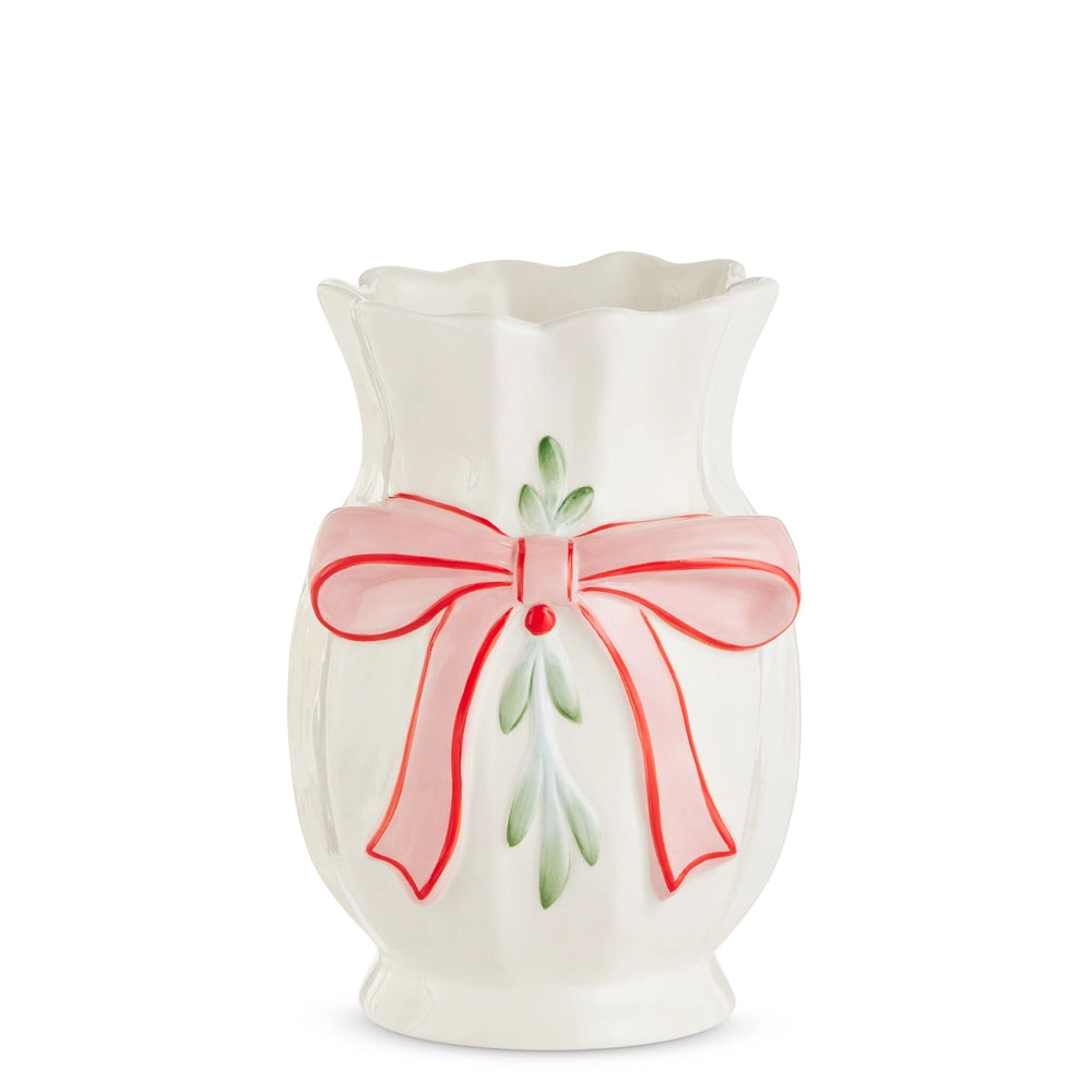 8.75" Bow & Mistletoe Vase