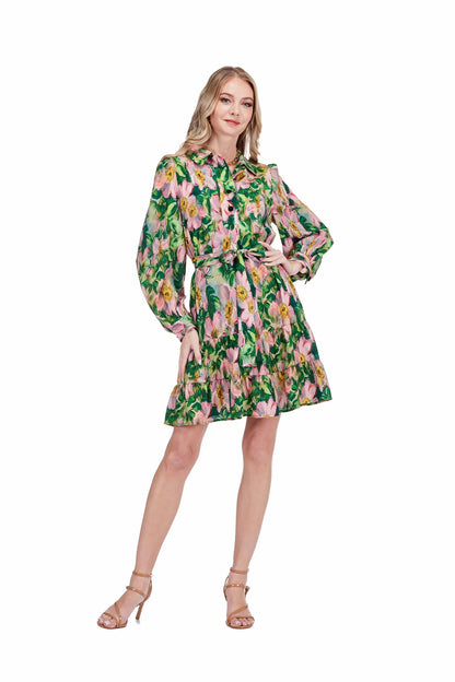 Golden Magnolia Placket Collar Dress