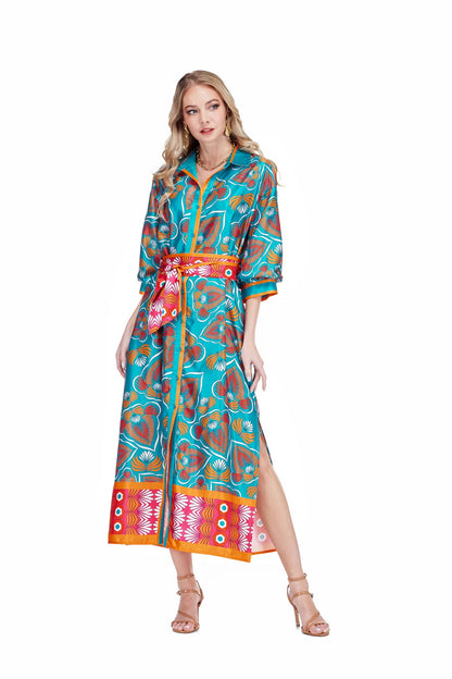 Tangerine Tide Midi Shirt Dress