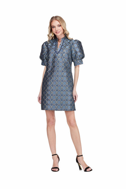 Gilded Trellis Collar trimmed V-neck dress