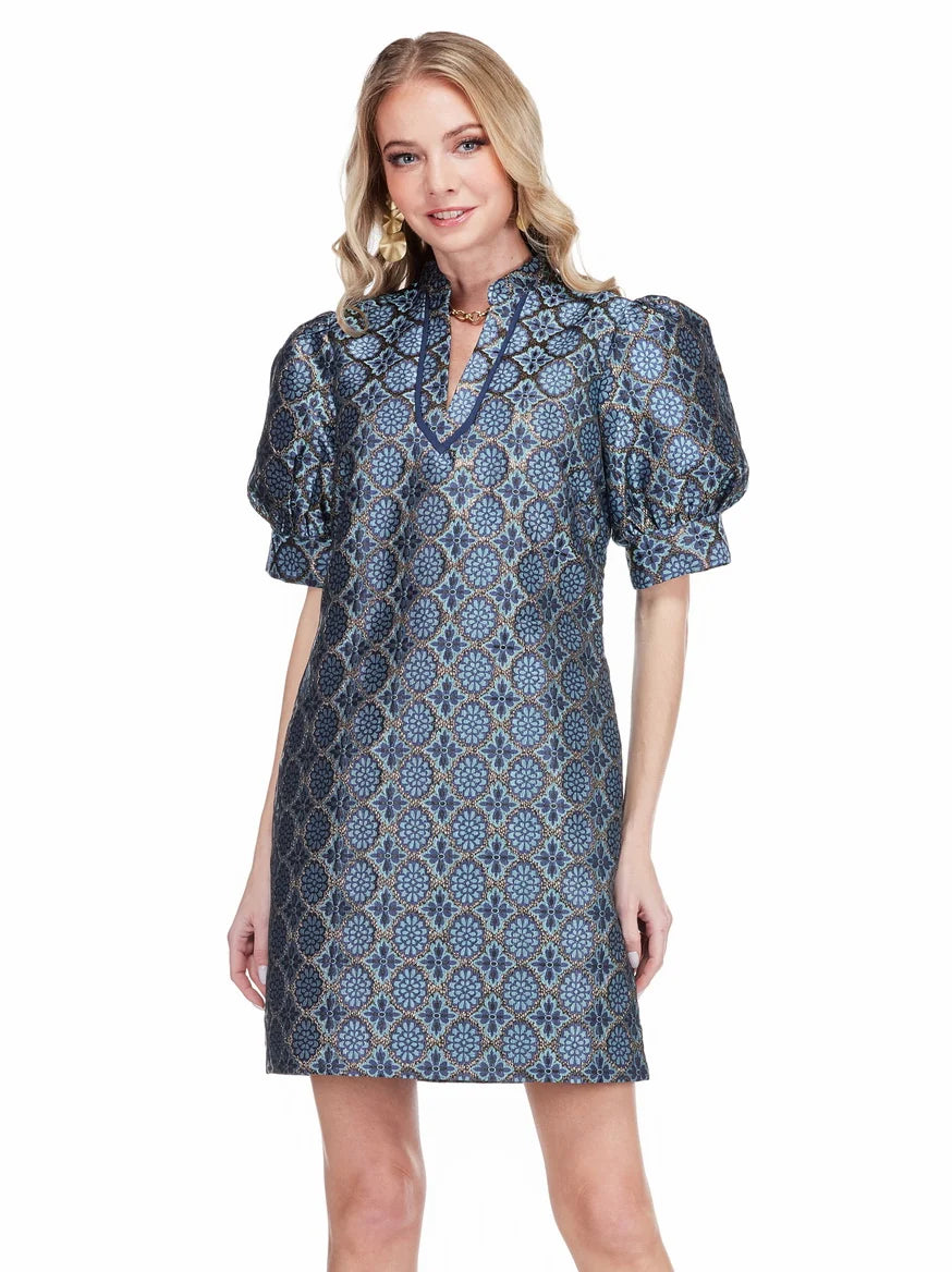 Gilded Trellis Collar trimmed V-neck dress