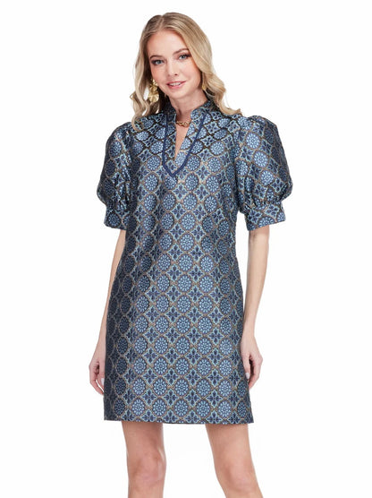 Gilded Trellis Collar trimmed V-neck dress