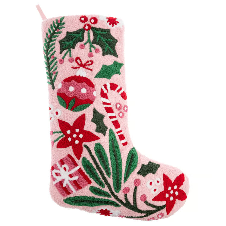Embroidered Stocking - Festive in Pink