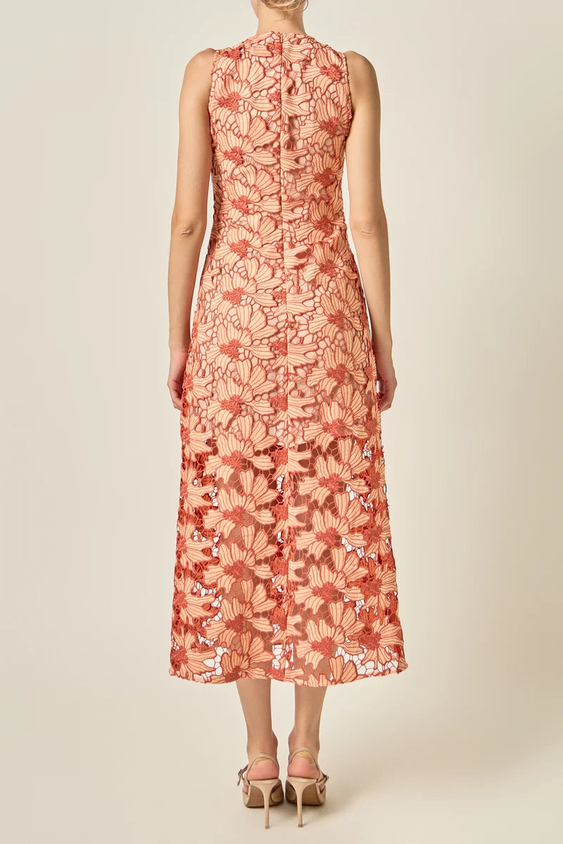 Floral Lace Overlay Midi Dress