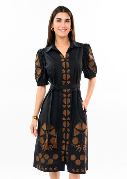 Placket Embroidered Dress