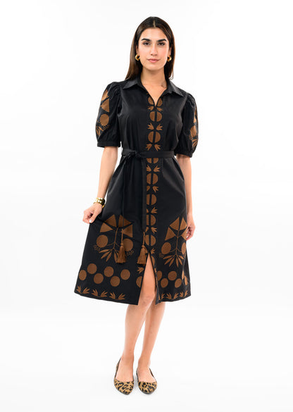 Placket Embroidered Dress