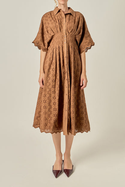 Scalloped Hem Eyelet Midi Dress