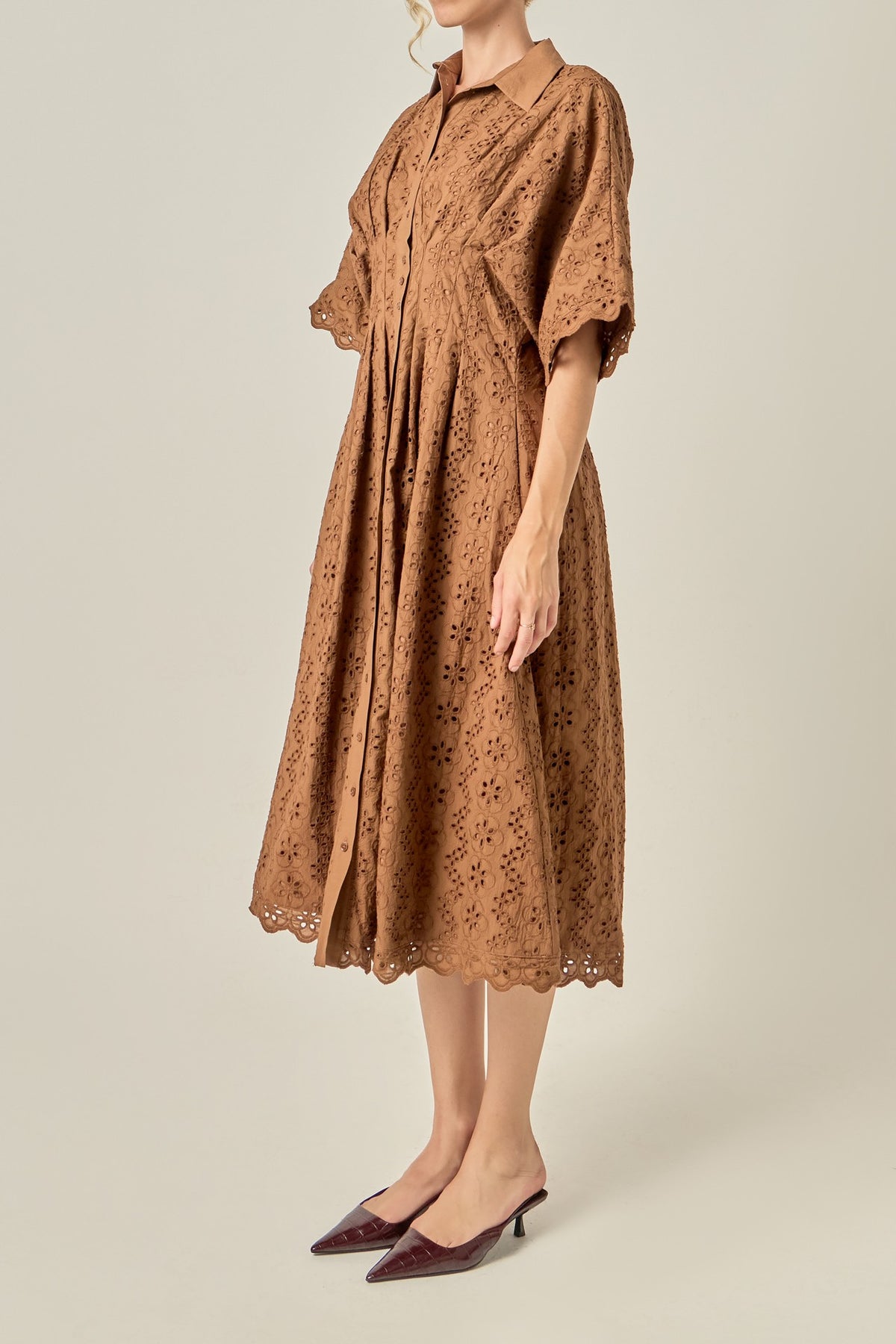 Scalloped Hem Eyelet Midi Dress