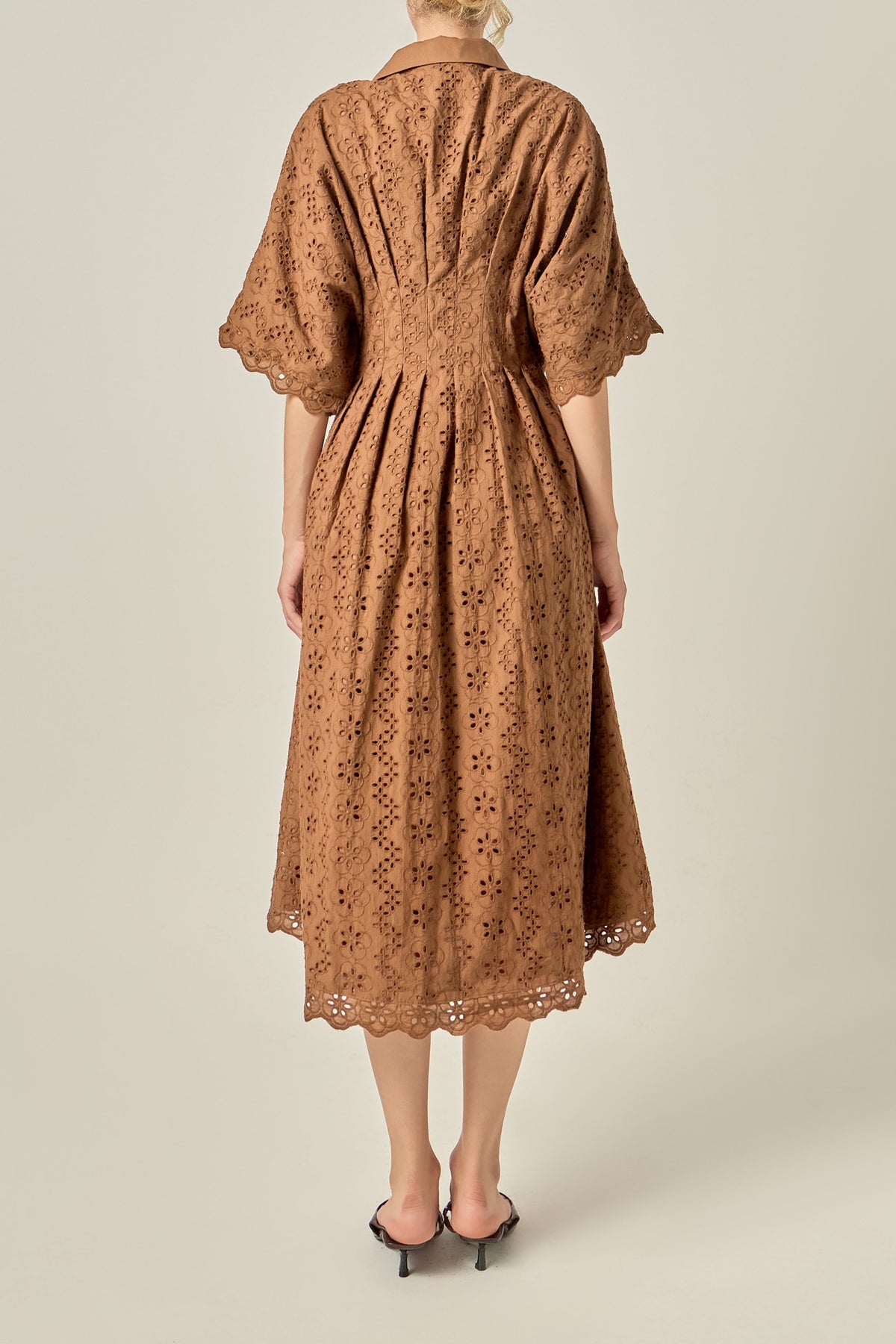 Scalloped Hem Eyelet Midi Dress