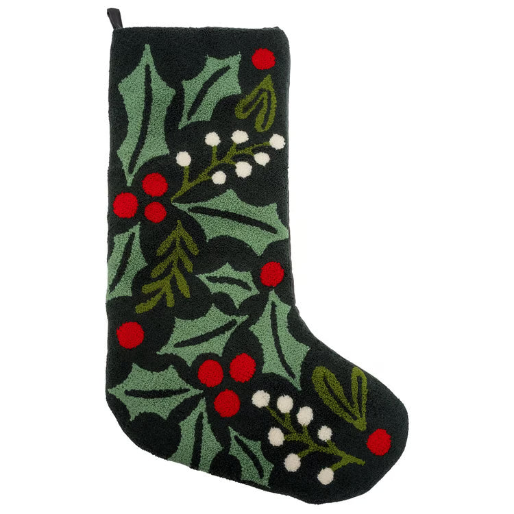 Embroidered Stocking - Mistletoe & Holly