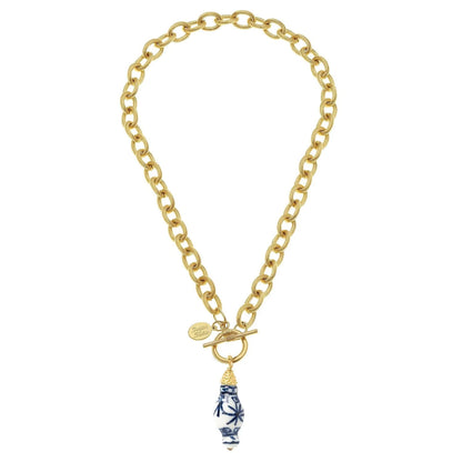 Blue & White Porcelain Vase Toggle Necklace