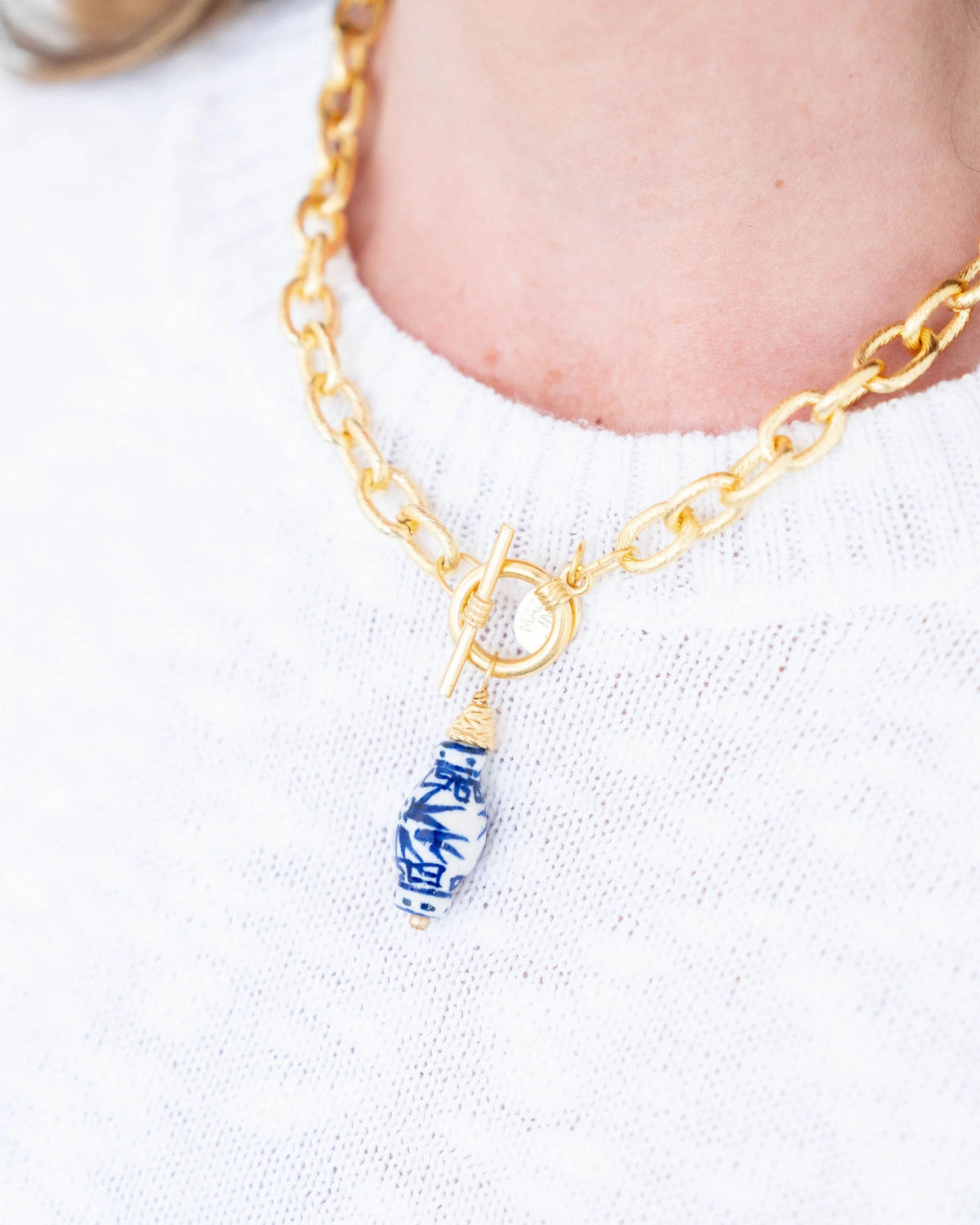Blue & White Porcelain Vase Toggle Necklace