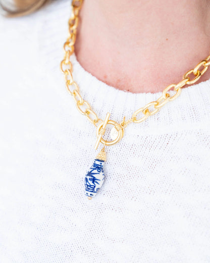 Blue & White Porcelain Vase Toggle Necklace