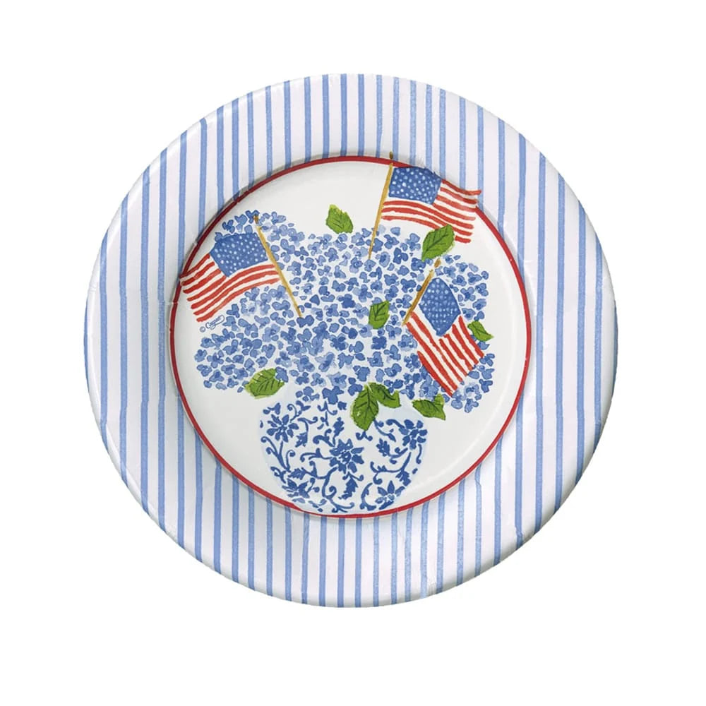FLAGS AND HYDRANGEAS DESSERT PLATE