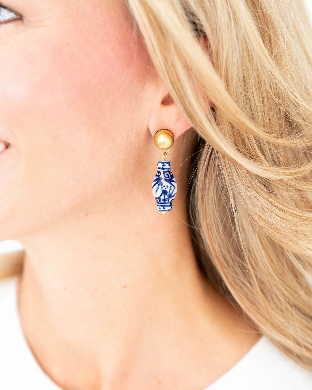 Blue & White Ginger Jar Drop Earrings