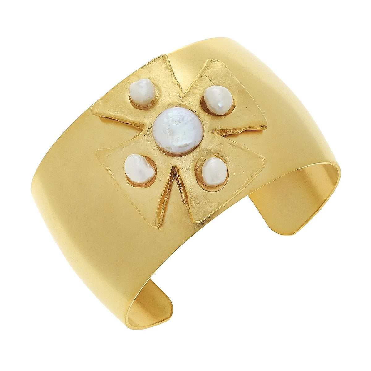 Gold + Pearl Maltese Cross Cuff
