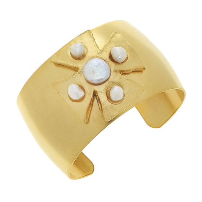 Gold + Pearl Maltese Cross Cuff