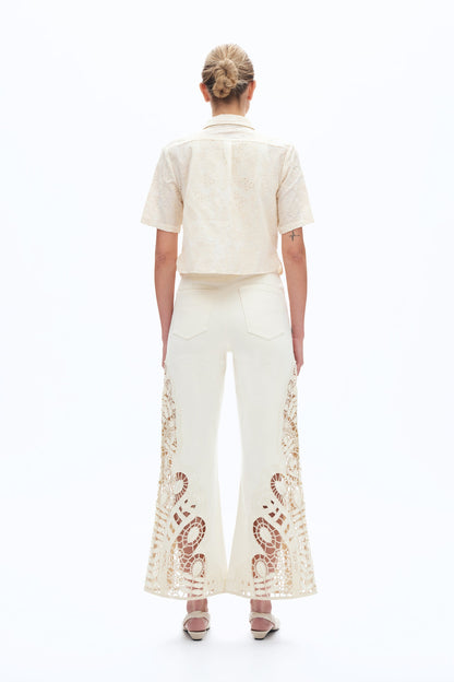 High Rise Lace Wide-Leg Jeans