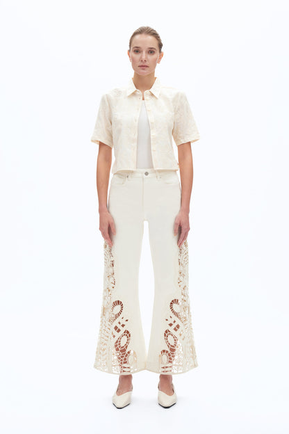 High Rise Lace Wide-Leg Jeans