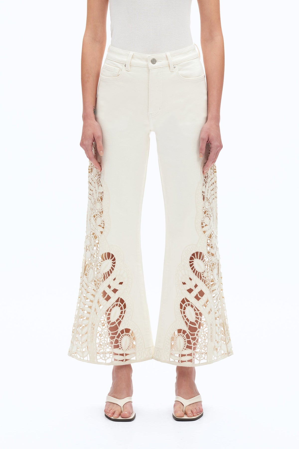 High Rise Lace Wide-Leg Jeans