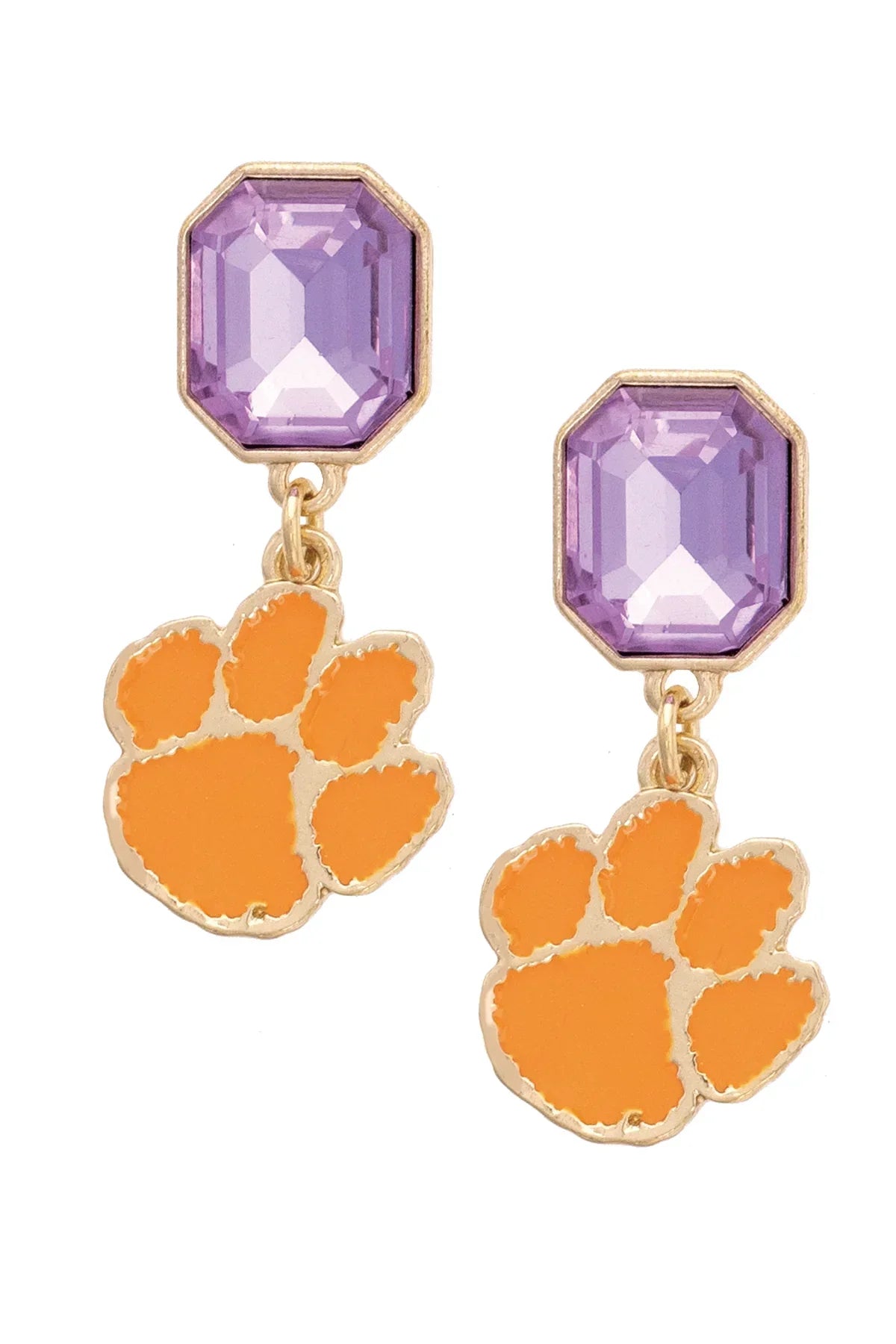Clemson Rhinestone Earrings Gold